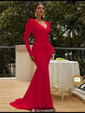 Missord Red Long Mermaid Puff Sleeve Gown